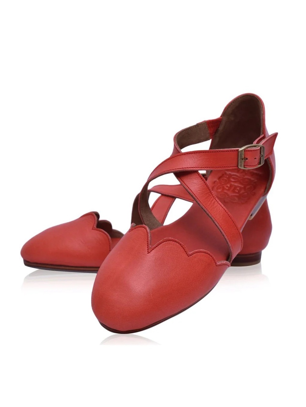 NWOT Bali Elf Mangrove Cross-Strap Leather Ballet Flats in Vintage Red